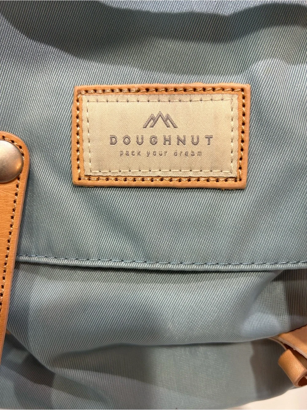 Doughnut Macaroon Blue & Lavender Canvas Backpack with Tan Accents - Women